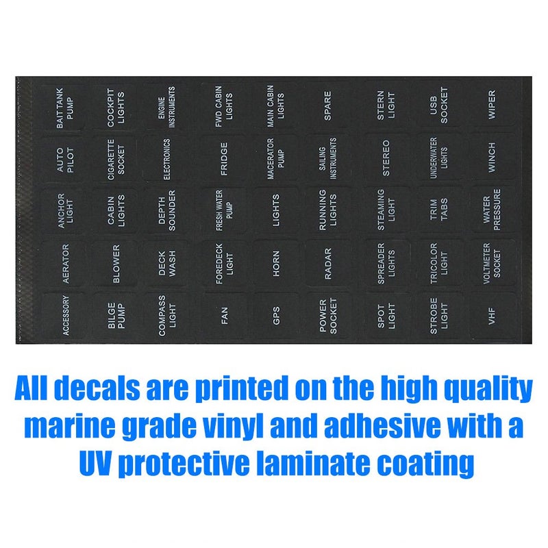 BUNKER INDUST Set of 2 Decal Sticker Label Sheet for Caravan Marine Boat Dash Board Instrument Rocker Switch Circuit Panel GPS Horn Light,Black(45 Pcs Each) - Image 5